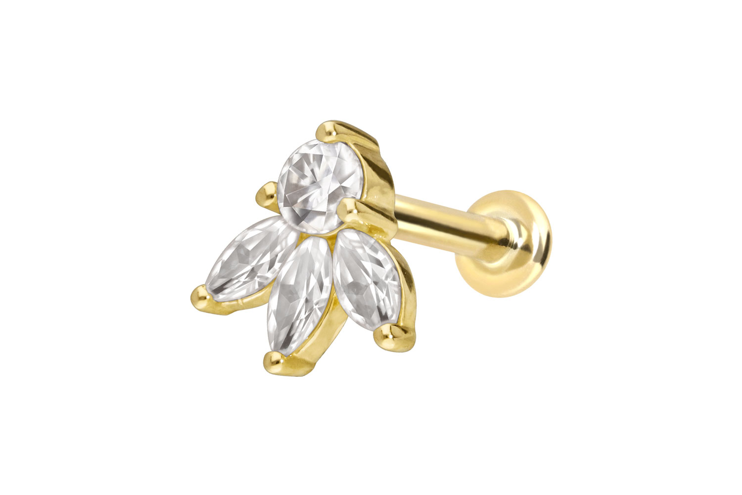 14 Karat Gold Labret Piercing mit Innengewinde MOISSANIT-LOTUSBLÜTE